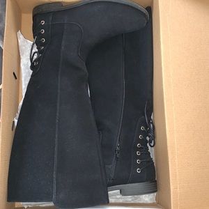 thigh high black zipper boots